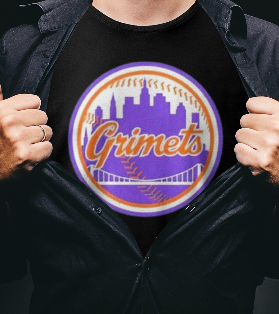 Grimets Ny Mets Skyline Purple Baseball Circle T-Shirt