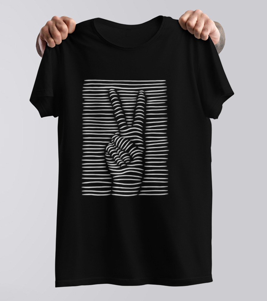 Peace Hand Optical Illusion Lines T-Shirt