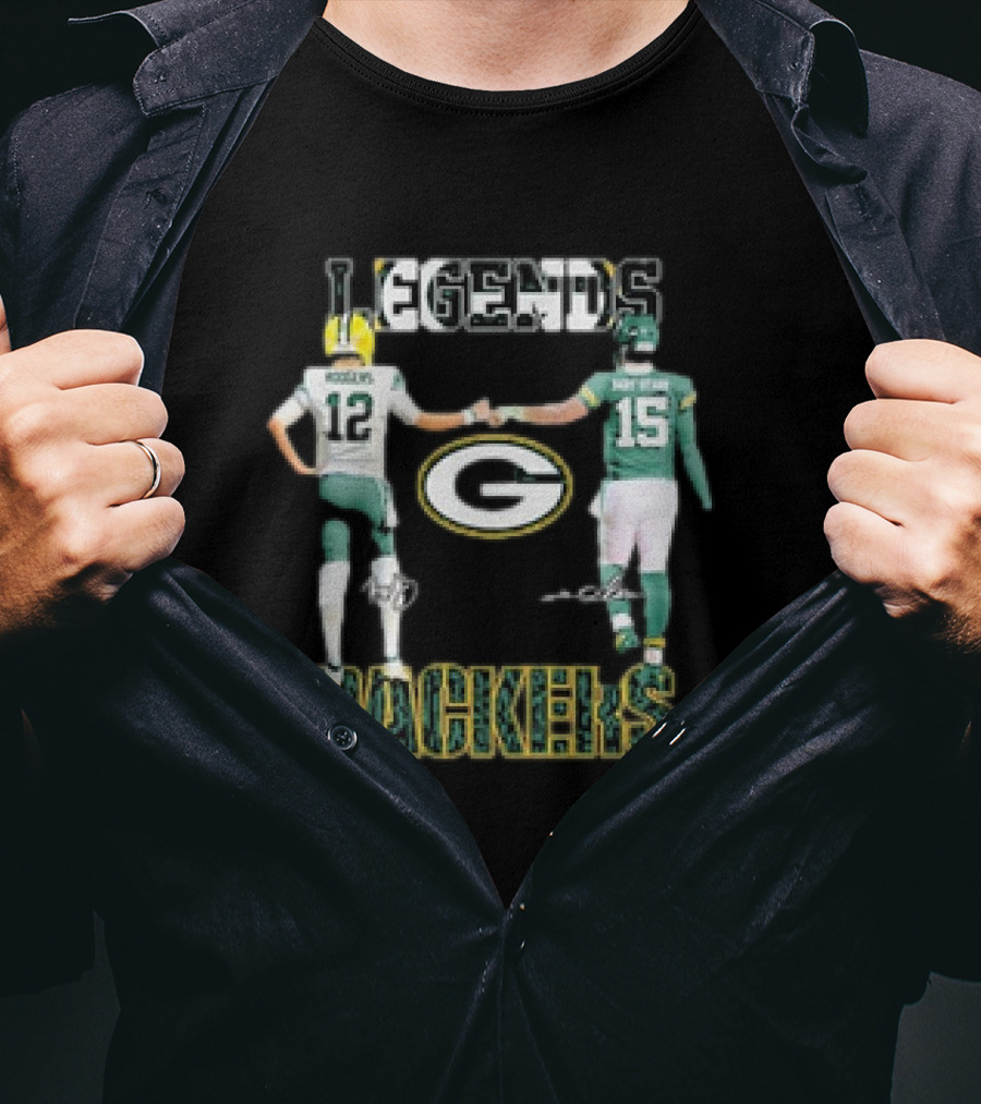 Legends Green Bay Packers Aaron Rodgers Bart Starr Signature T-Shirt