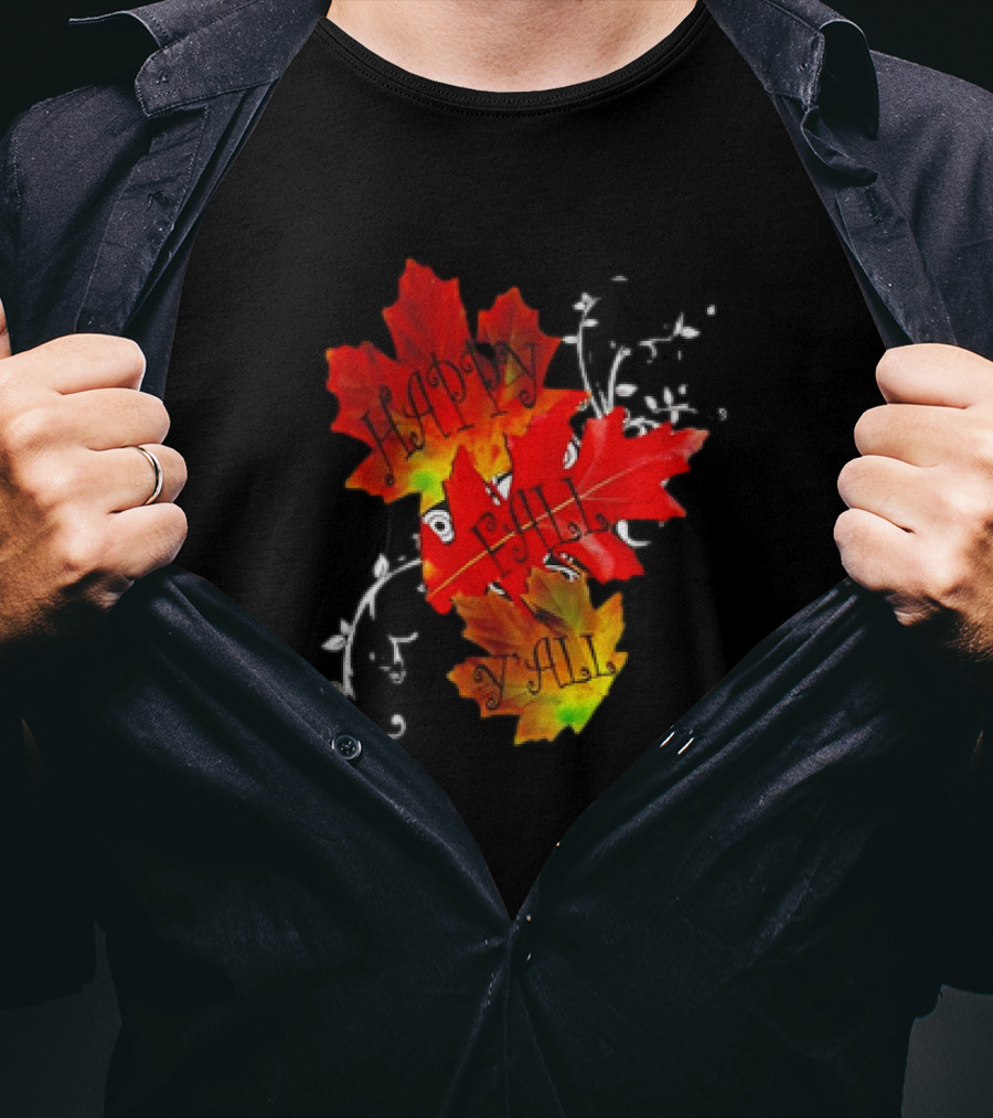 Happy Fall Y’all Red Leaves And Swirls T-Shirt