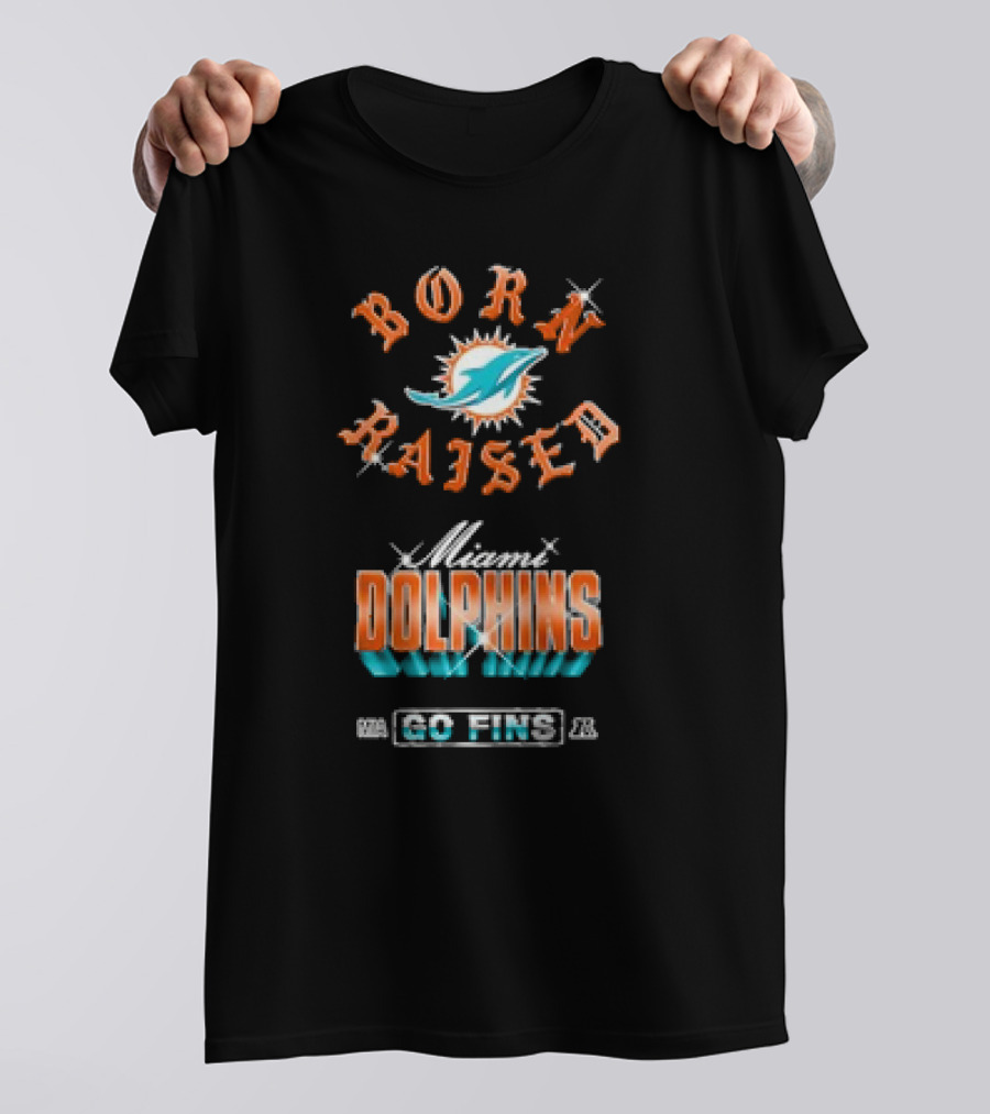 Miami Dolphins NFL Born Raised Go Fins Chrome Rocker T-Shirt