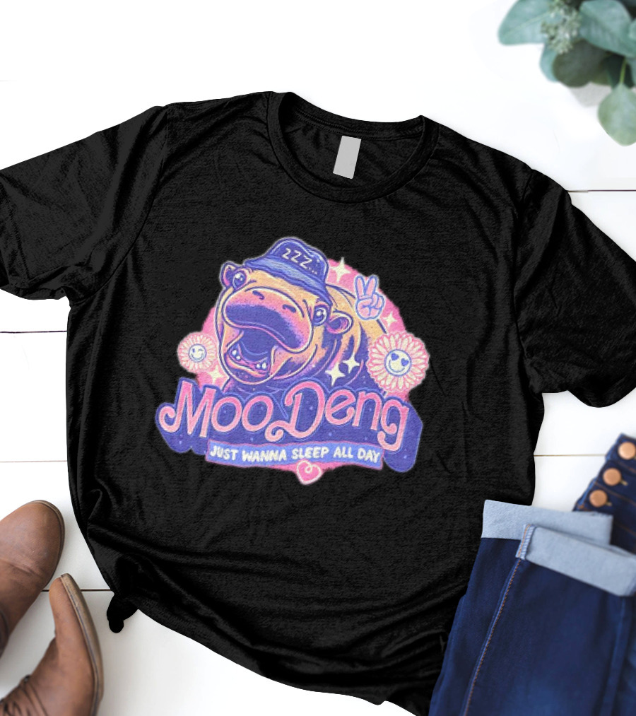 Moo Deng The Hippopotamus Peaceful Sleep ZZZ Just Wanna Sleep All Day T-Shirt
