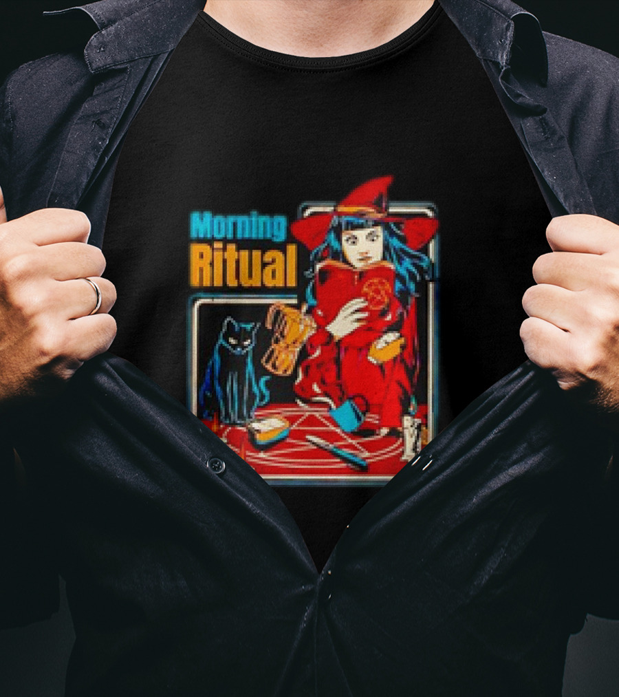 Morning Ritual Witch With Black Cat Coffee Magic T-Shirt