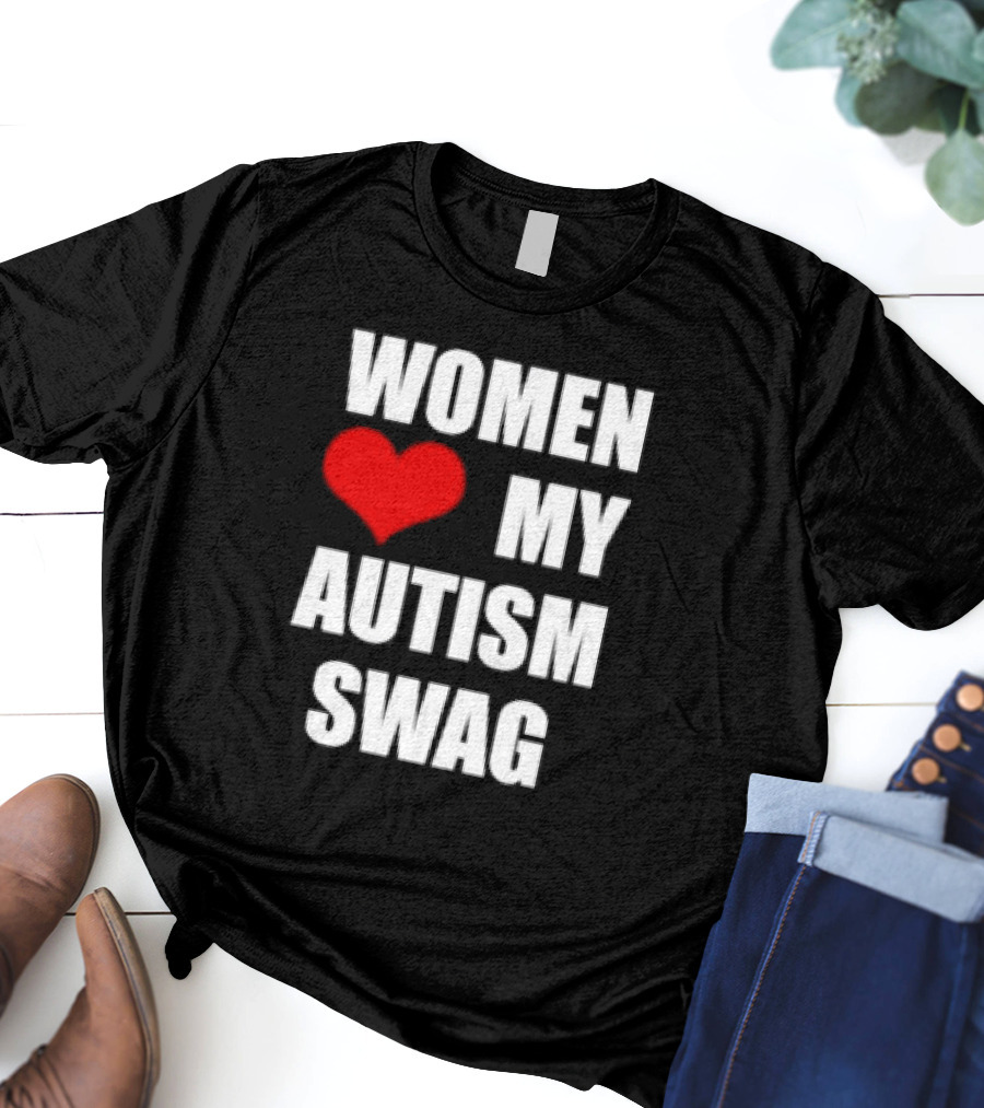 Women Love My Autism Swag Red Heart T-Shirt