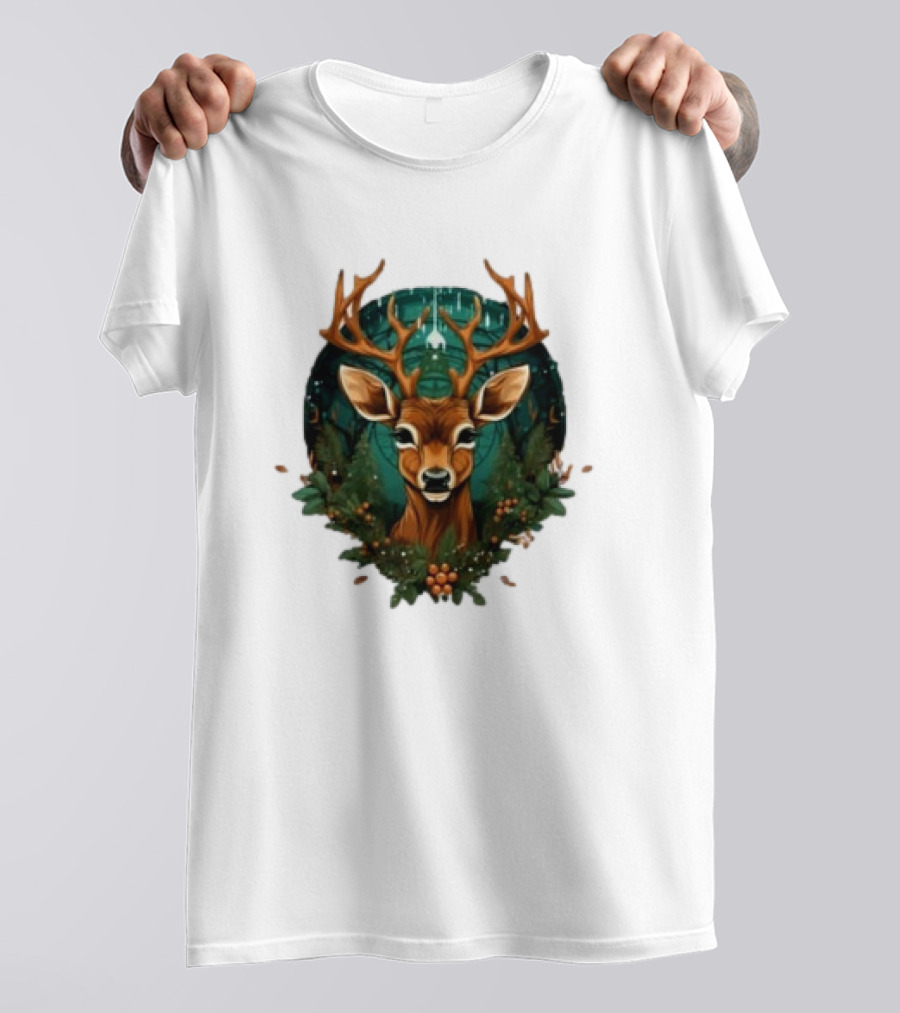 Kids Christmas Deer Forest Scene T-Shirt