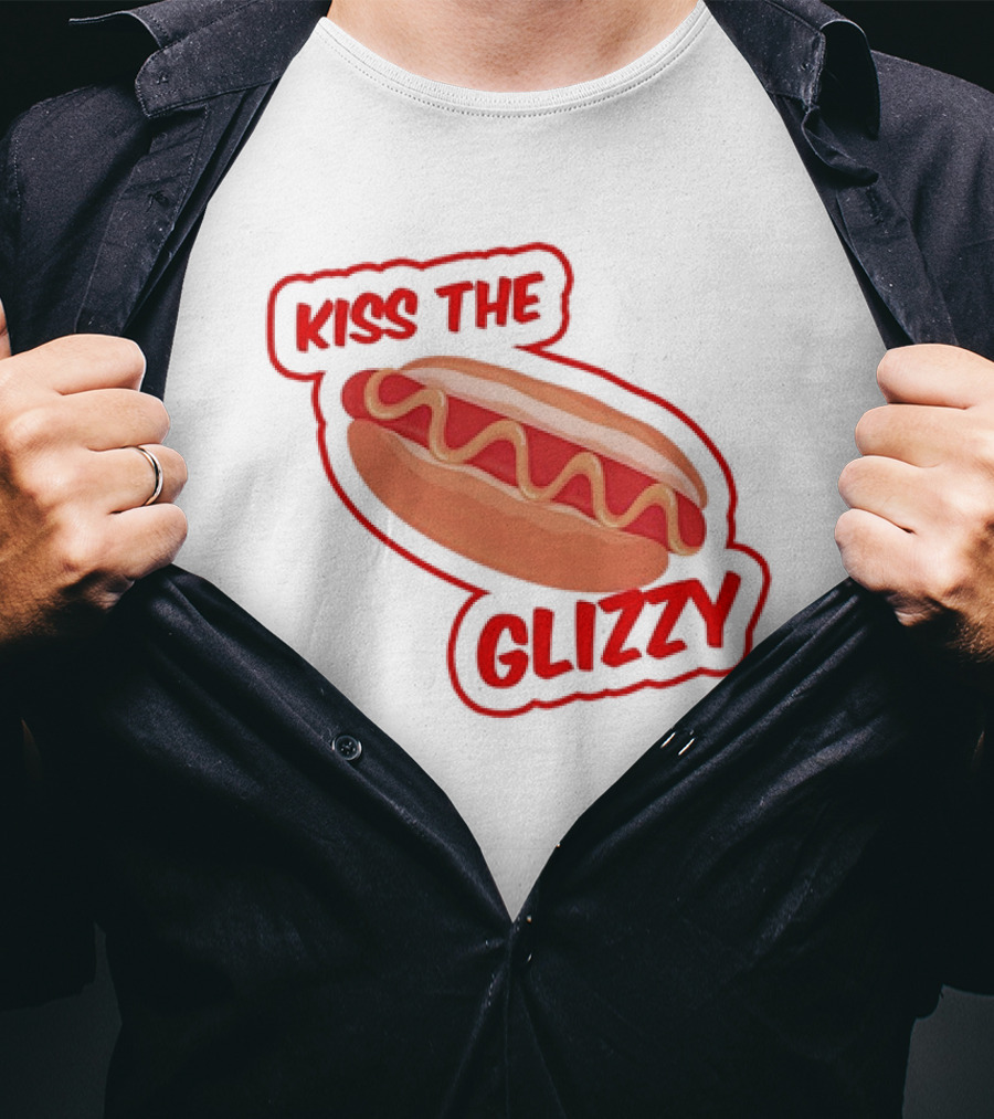 Kiss The Glizzy Hot Dog Bold Text With Mustard And Ketchup T-Shirt