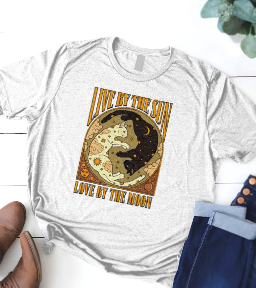 Live By The Sun Love By The Moon Retro Cats T-Shirt