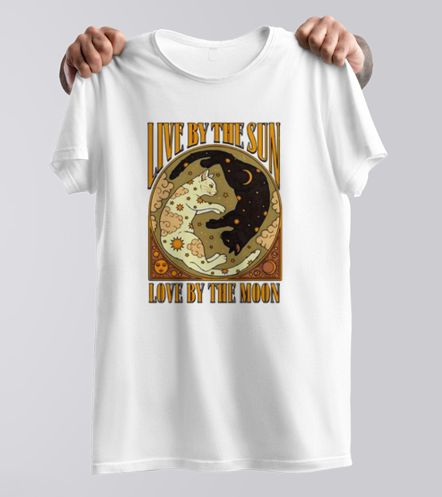 Live By The Sun Love By The Moon Retro Cats T-Shirt
