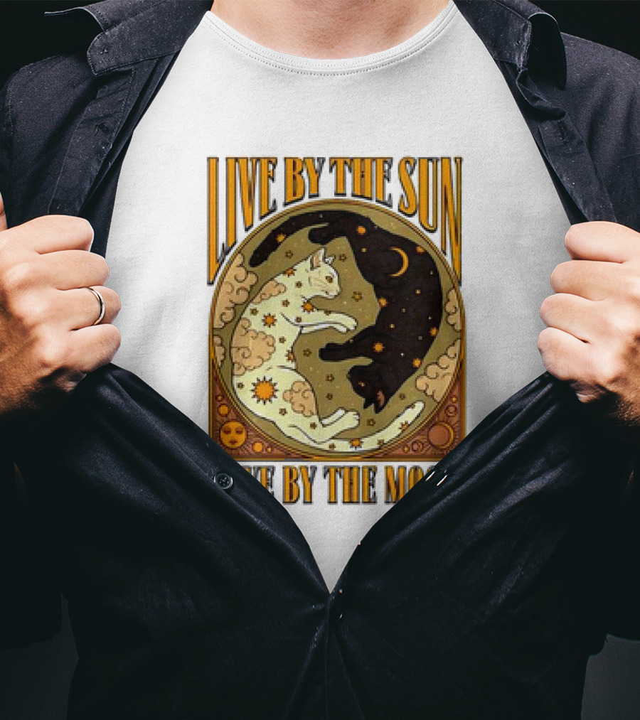 Live By The Sun Love By The Moon Retro Cats T-Shirt