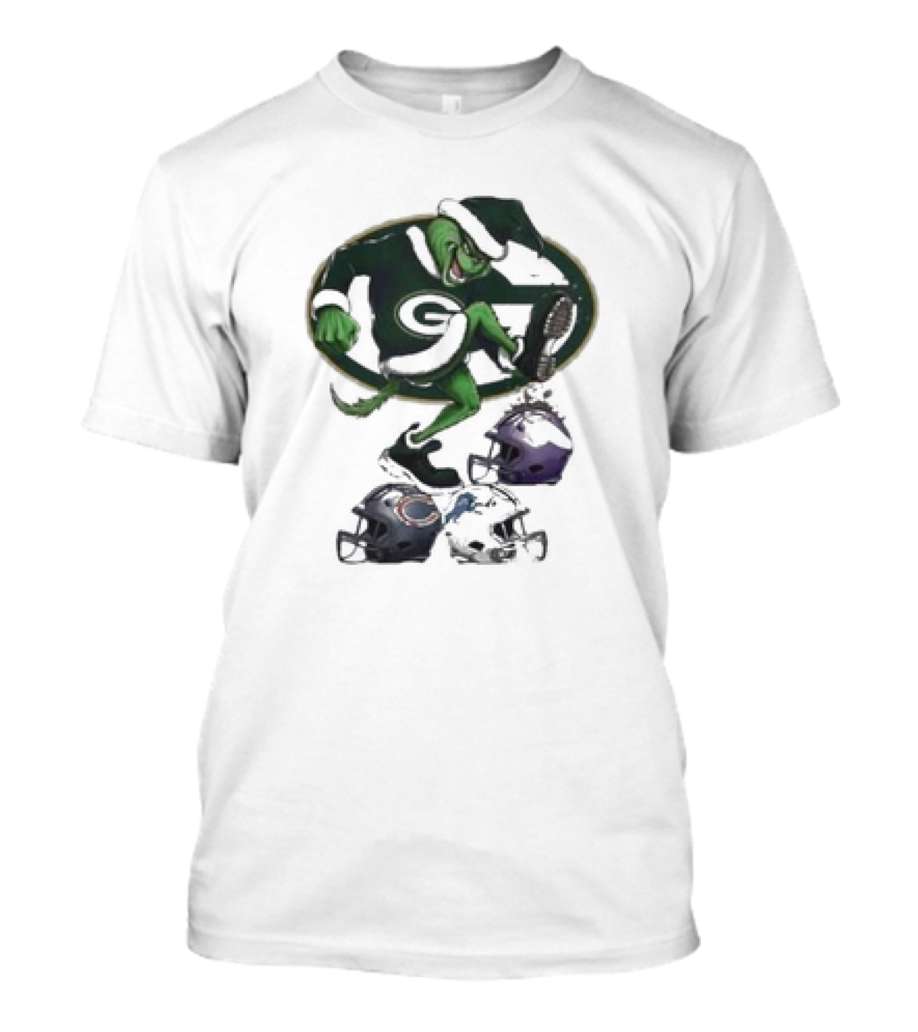 Christmas Grinch Green Bay Packers Stomp NFL Teams Helmets T-Shirt