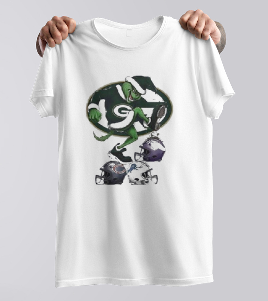 Christmas Grinch Green Bay Packers Stomp NFL Teams Helmets T-Shirt