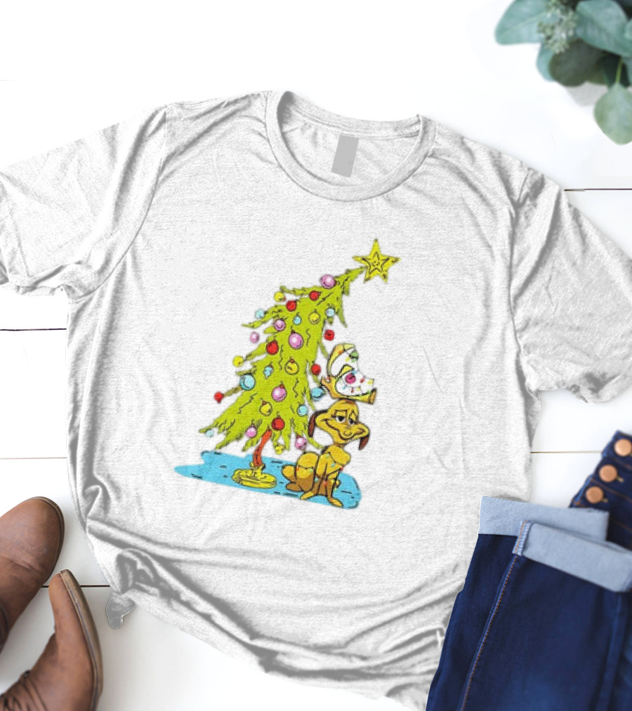 Christmas With Max Dog And Whoville Tree With Lights T-Shirt
