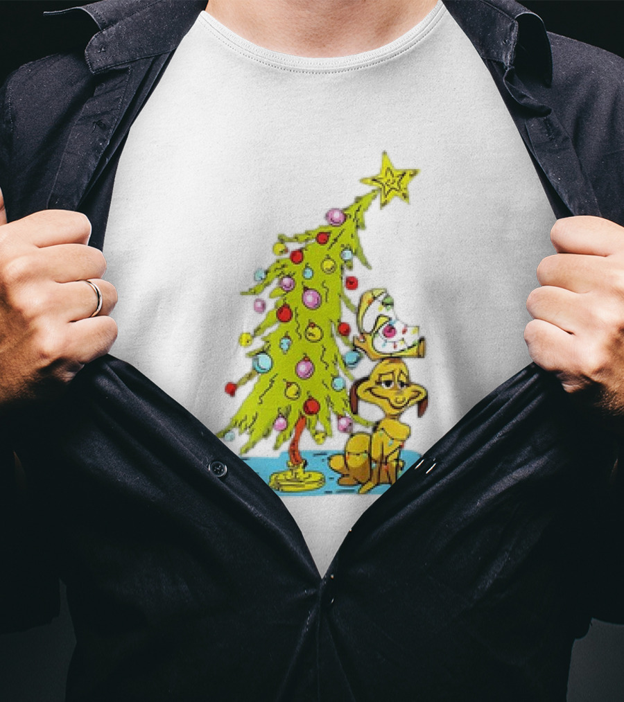 Christmas With Max Dog And Whoville Tree With Lights T-Shirt