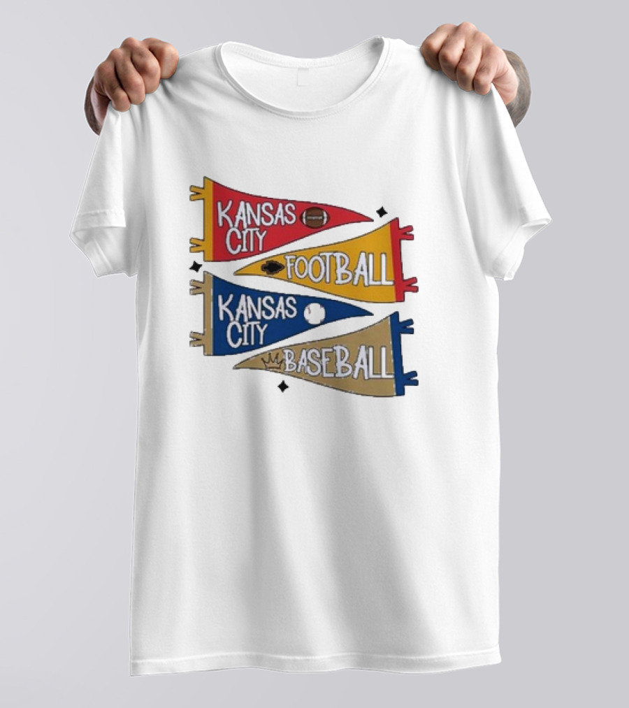 Kansas City Football And Baseball Pennants With Iconic Team Colors And Symbols T-Shirt