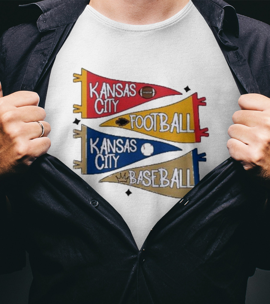Kansas City Football And Baseball Pennants With Iconic Team Colors And Symbols T-Shirt