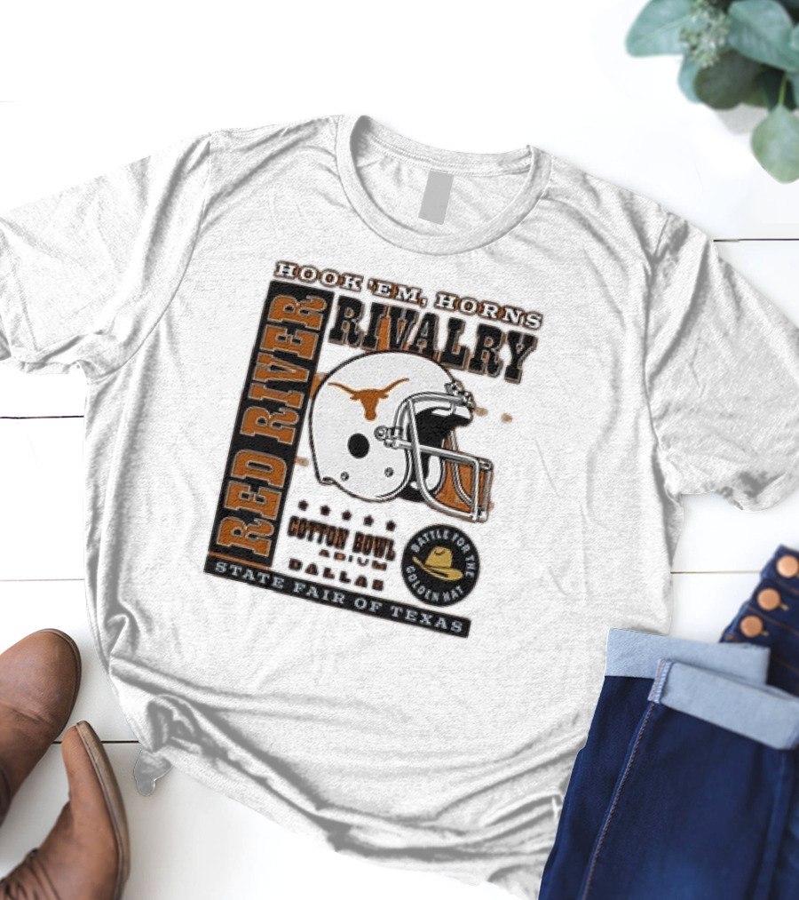 Hook Em Horns Red River Rivalry Cotton Bowl Dallas State Fair Of Texas Battle For The Golden Hat T-Shirt