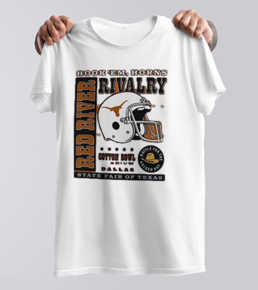 Hook Em Horns Red River Rivalry Cotton Bowl Dallas State Fair Of Texas Battle For The Golden Hat T-Shirt