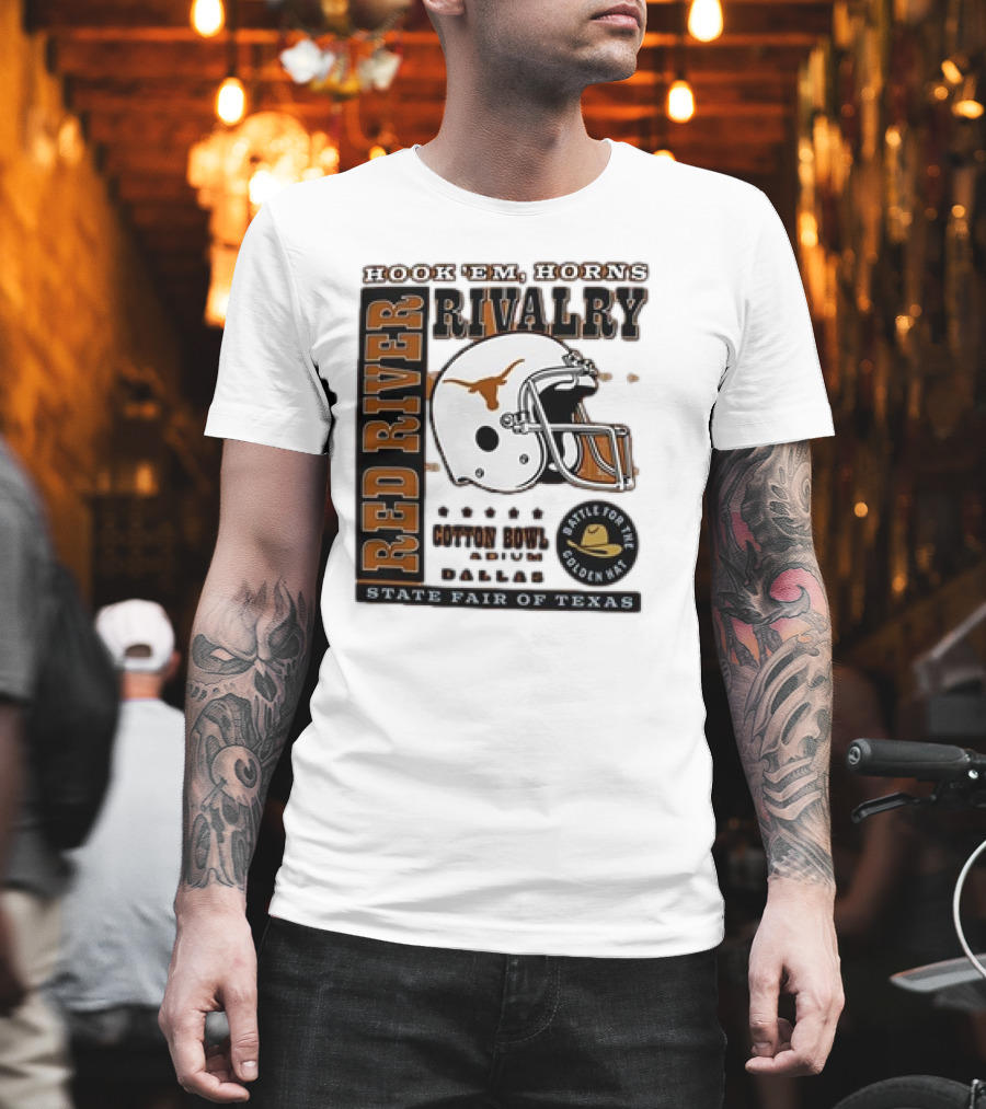 Hook Em Horns Red River Rivalry Cotton Bowl Dallas State Fair Of Texas Battle For The Golden Hat T-Shirt