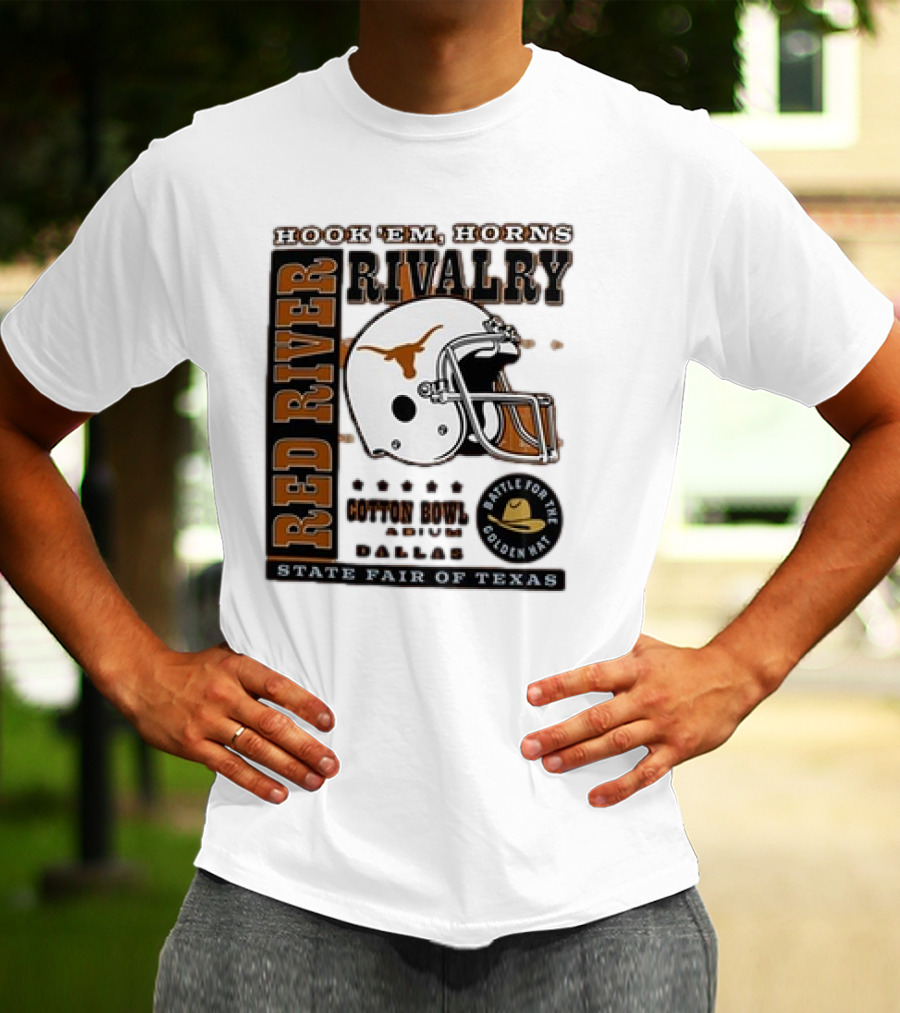 Hook Em Horns Red River Rivalry Cotton Bowl Dallas State Fair Of Texas Battle For The Golden Hat T-Shirt
