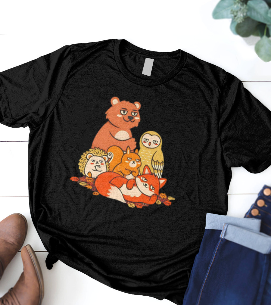 Animals X The Breakfast Club Autumn Edition With Hedgehog, Bear, Owl, Fox, Squirrel T-Shirt