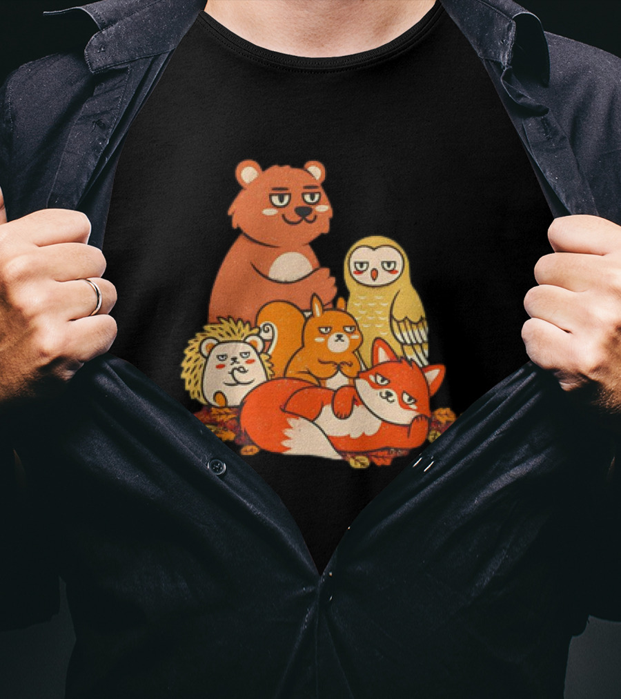 Animals X The Breakfast Club Autumn Edition With Hedgehog, Bear, Owl, Fox, Squirrel T-Shirt