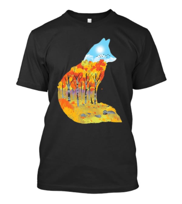 Fox Autumn Forest Landscape With Sun And Birds - I Am The Forest II T-Shirt