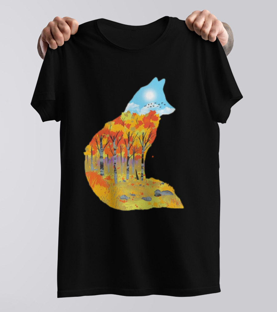 Fox Autumn Forest Landscape With Sun And Birds - I Am The Forest II T-Shirt