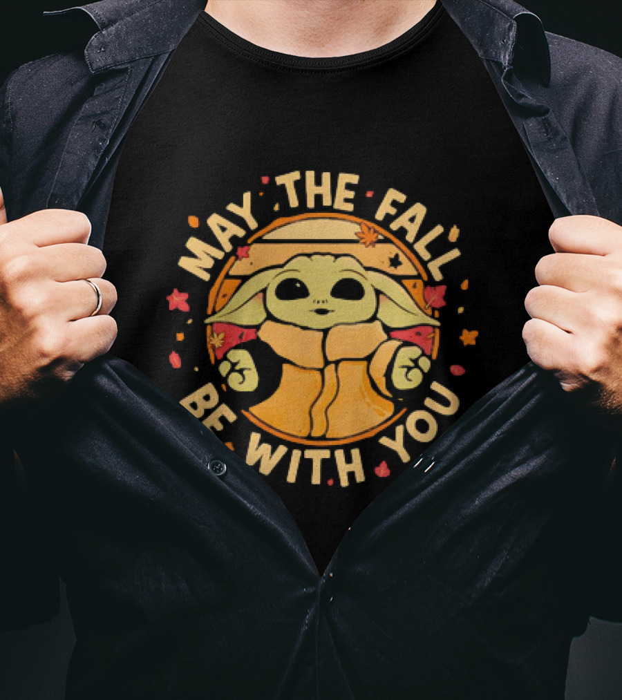 Grogu Autumn May The Fall Be With You Leaves Star Wars Mandalorian Baby Yoda T-Shirt