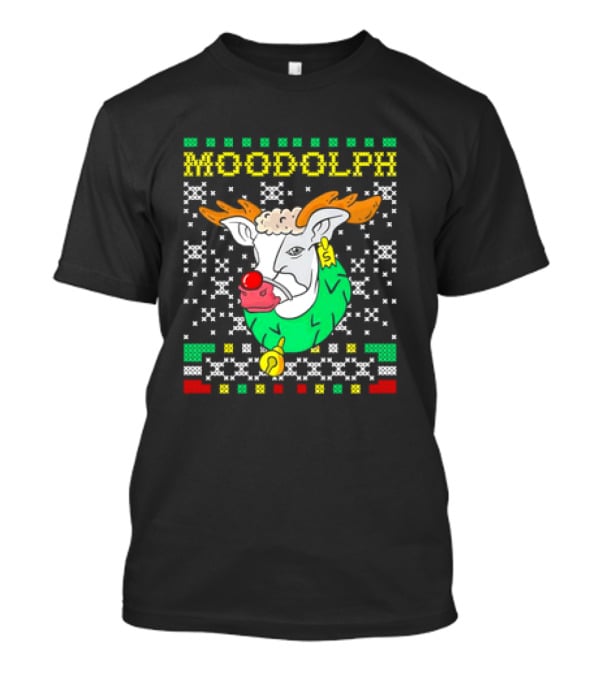 Moodolph Moo Cow Reindeer Ugly Christmas Farmer Cartoon T-Shirt