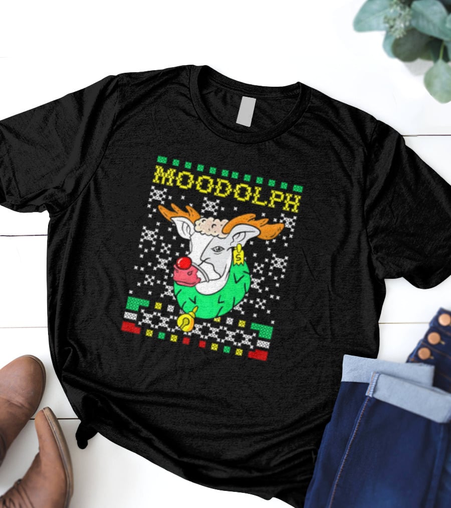 Moodolph Moo Cow Reindeer Ugly Christmas Farmer Cartoon T-Shirt