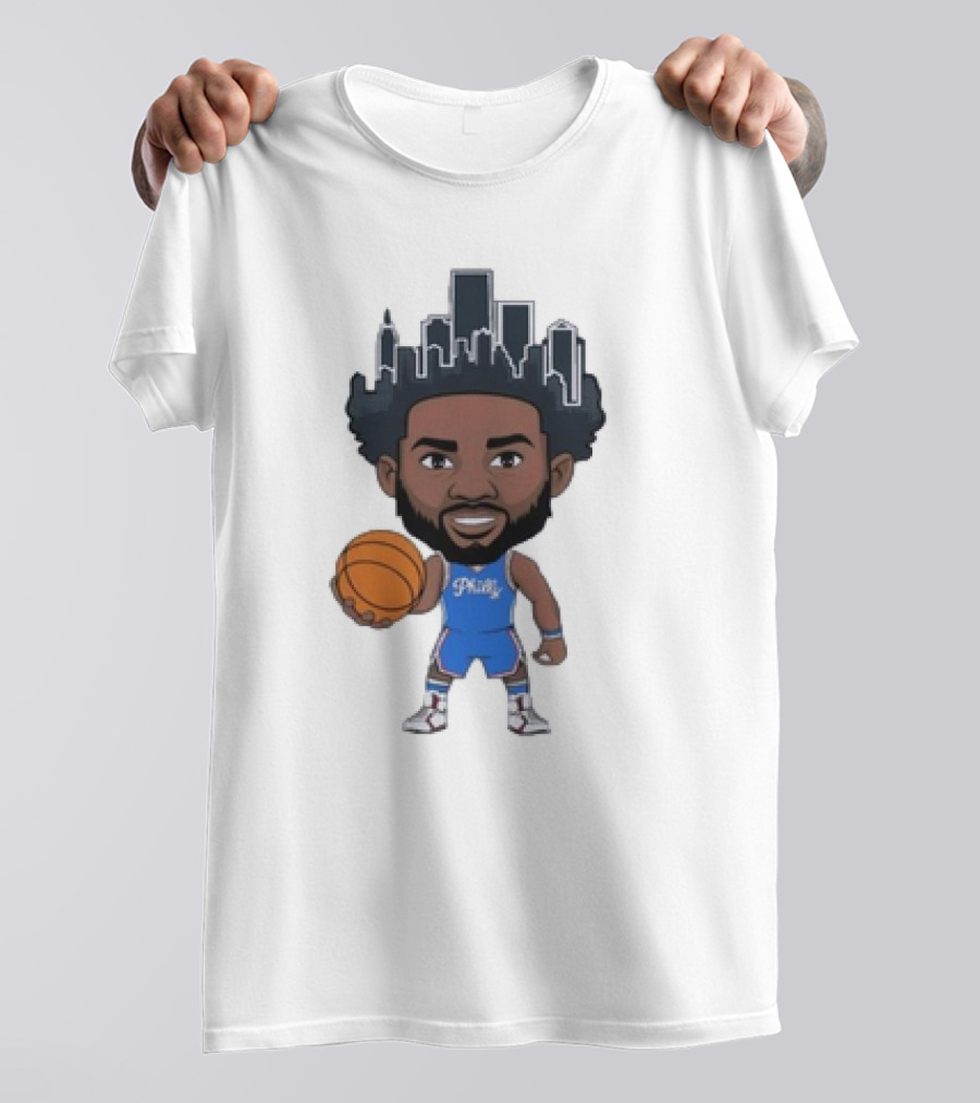 Philadelphia 76ers Philly Baller Cartoon Skyline Hair T-Shirt