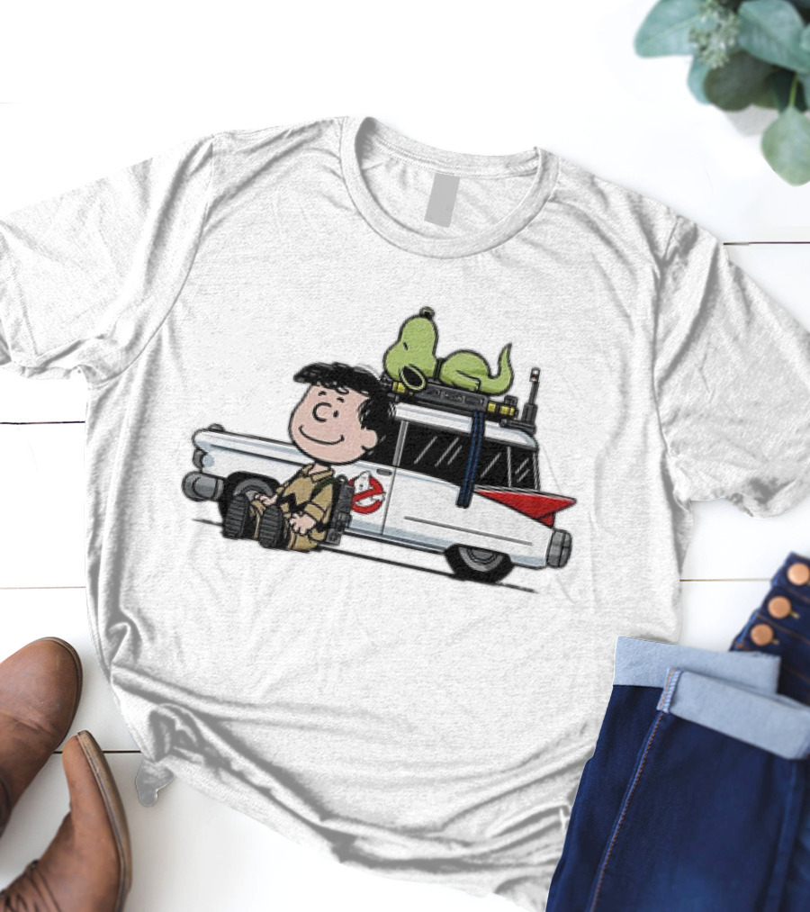 Venkman Slimer Ecto-1 Ghostbusters Meets Charlie Brown Snoopy Peanuts Charlie Venkman T-Shirt