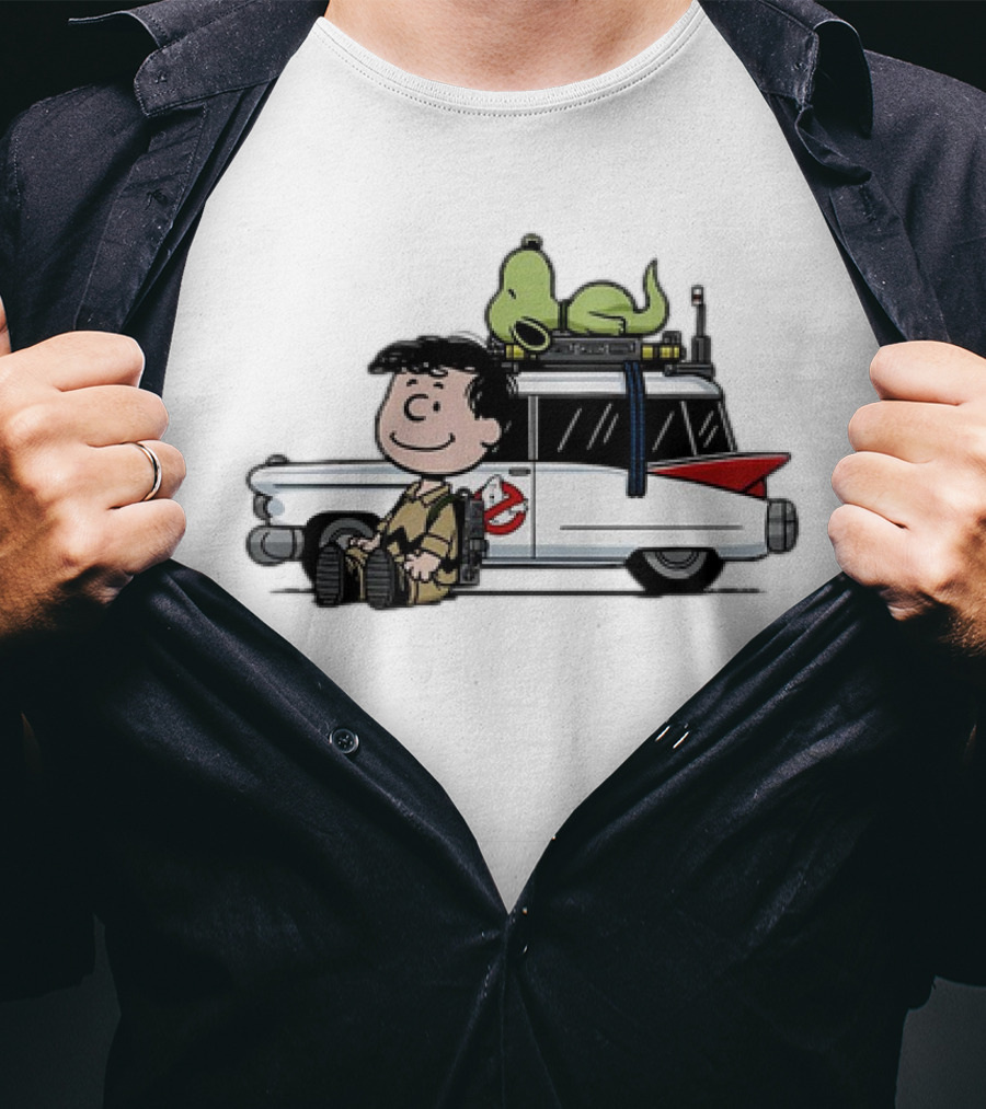 Venkman Slimer Ecto-1 Ghostbusters Meets Charlie Brown Snoopy Peanuts Charlie Venkman T-Shirt