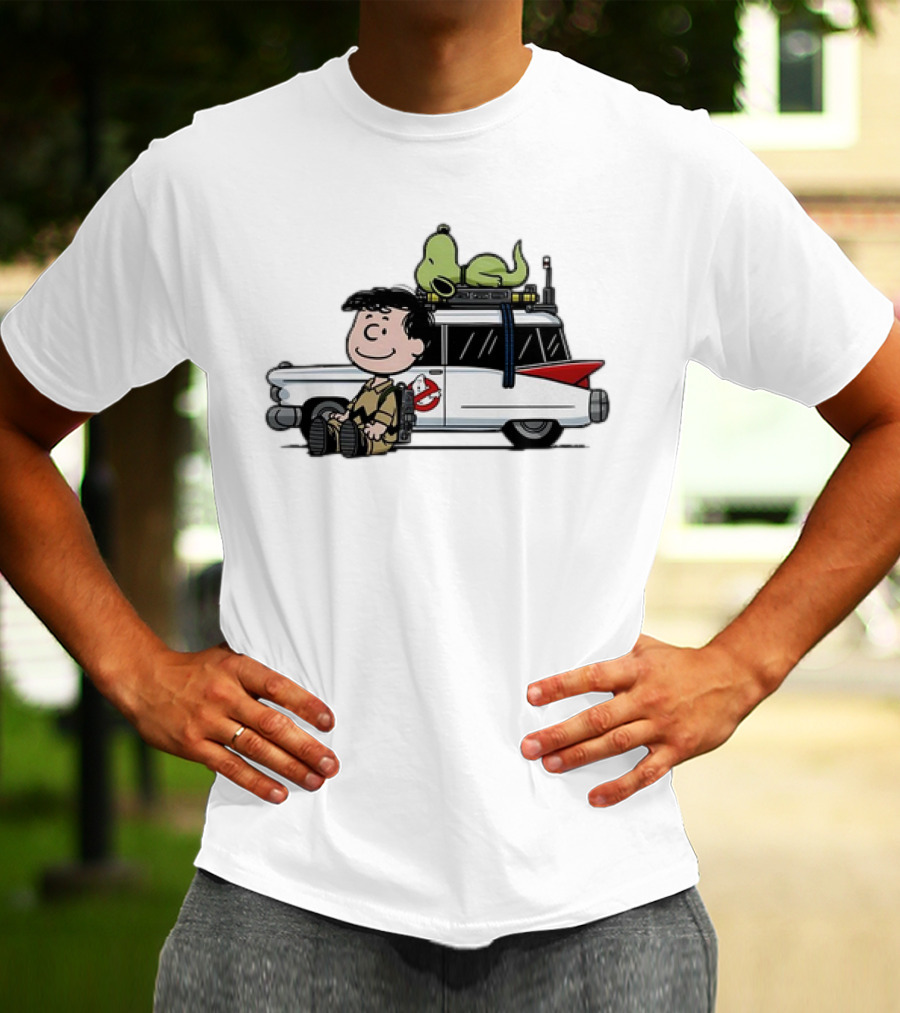Venkman Slimer Ecto-1 Ghostbusters Meets Charlie Brown Snoopy Peanuts Charlie Venkman T-Shirt