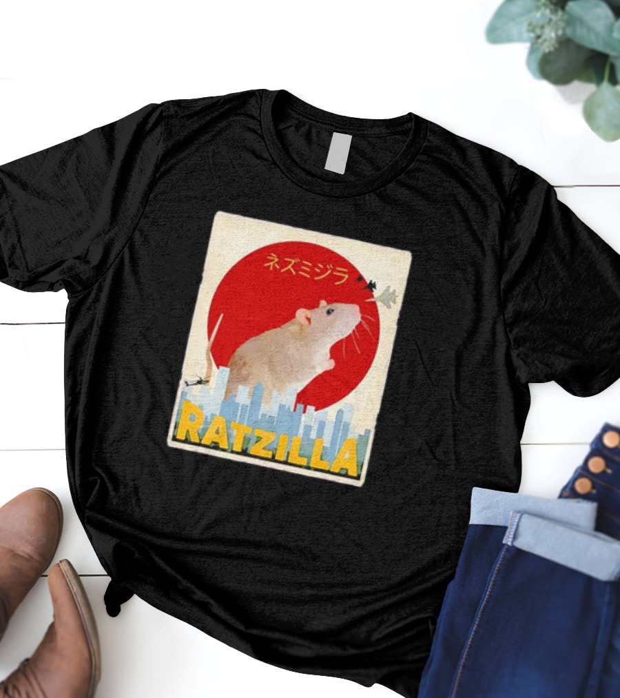 Ratzilla Japanese Anime Retro Cute Rat Mouse Cityscape Iconic T-Shirt