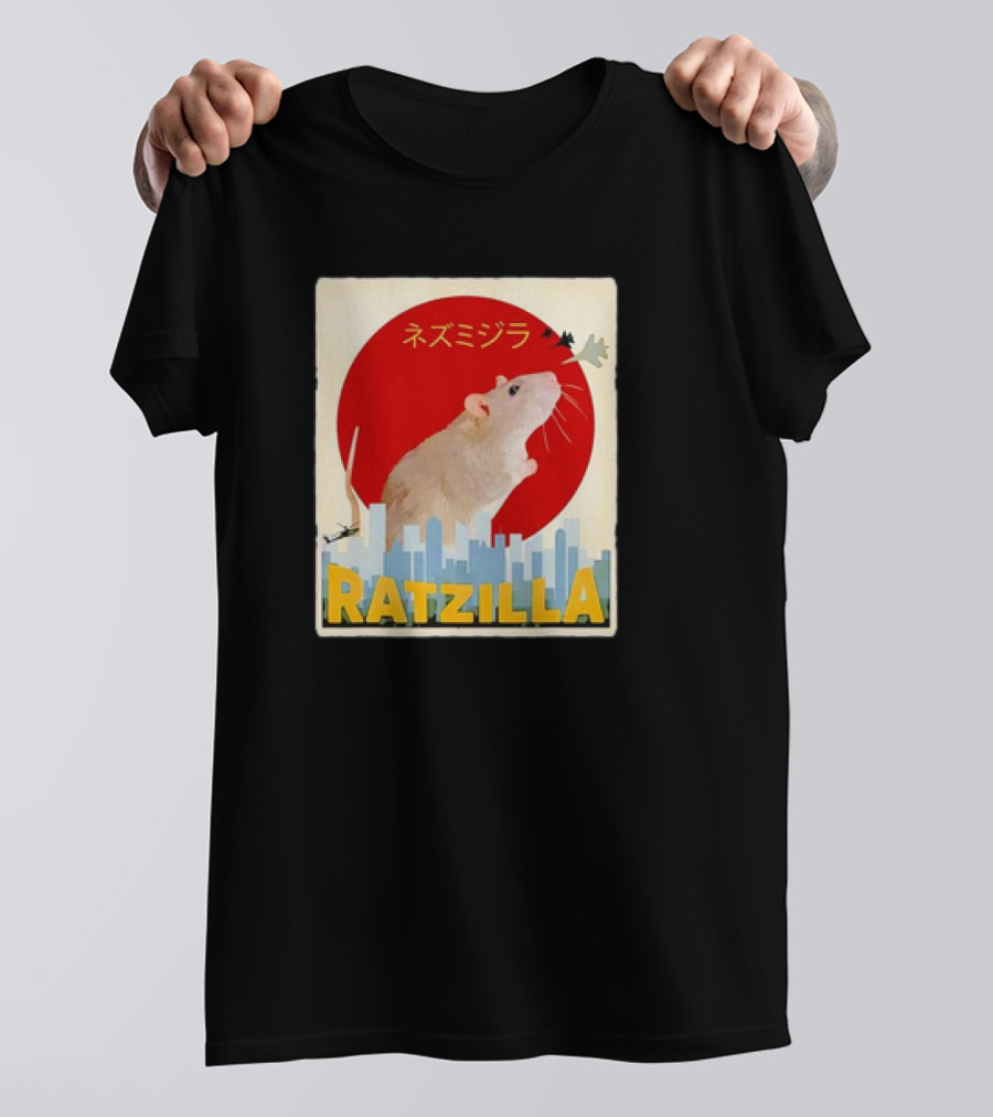 Ratzilla Japanese Anime Retro Cute Rat Mouse Cityscape Iconic T-Shirt