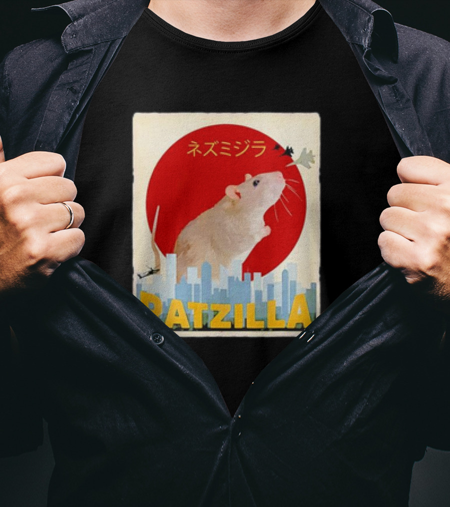 Ratzilla Japanese Anime Retro Cute Rat Mouse Cityscape Iconic T-Shirt