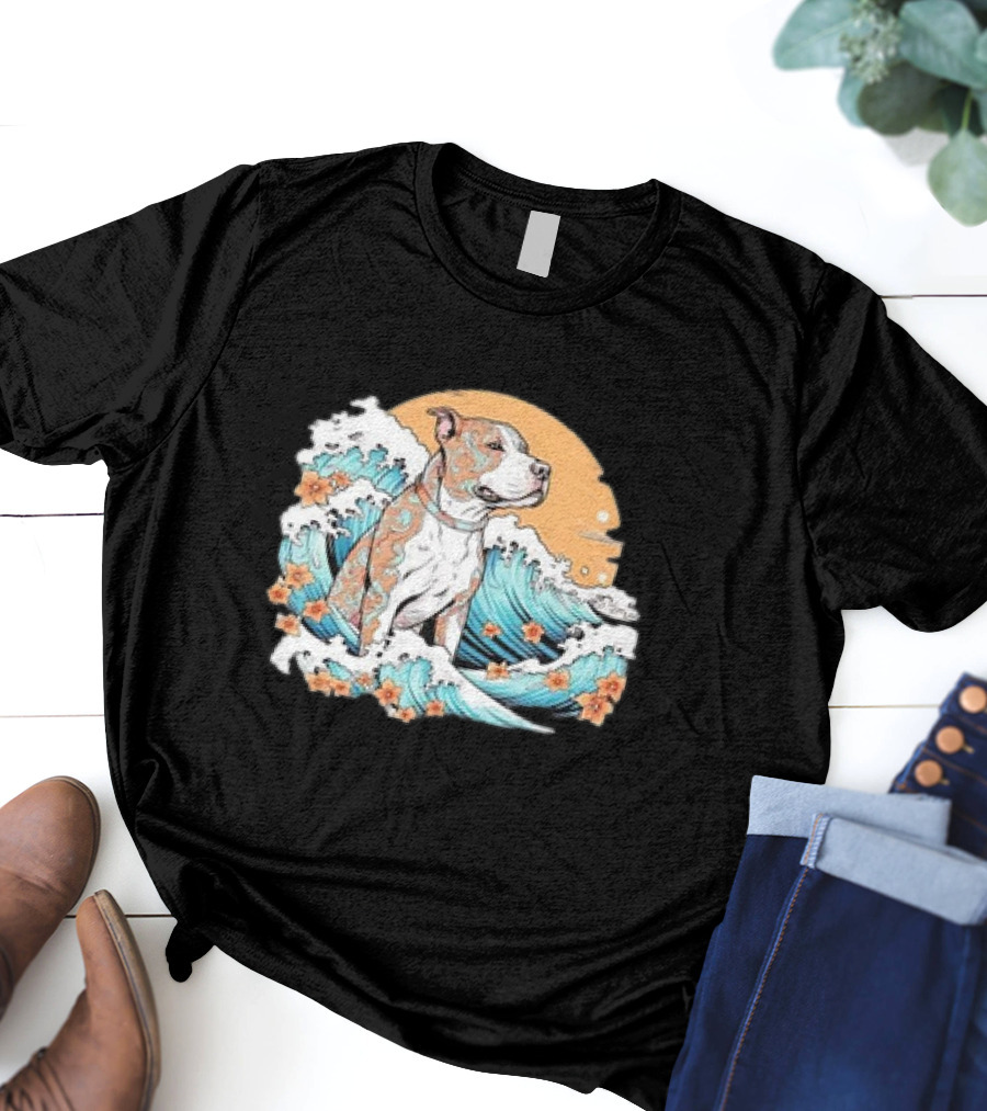 Summer Retro Pitbull Mom Dog Mama Beach Vibes Dog Wave T-Shirt