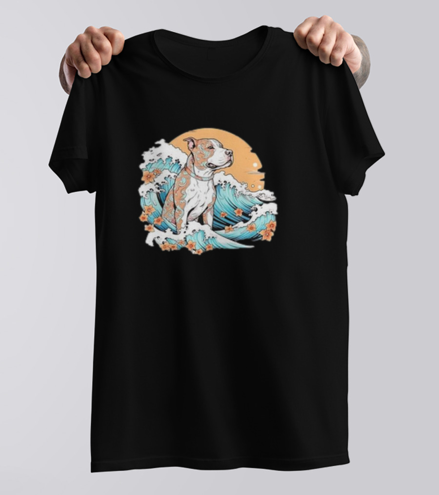 Summer Retro Pitbull Mom Dog Mama Beach Vibes Dog Wave T-Shirt