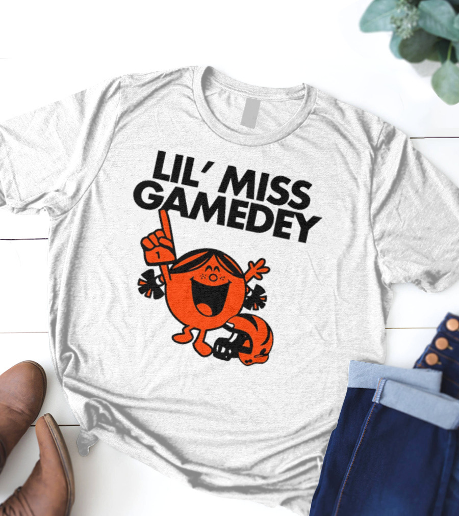 Lil Miss Gamedey Cincinnati Bengals Football Fandom Icon With Cheerful Character And Helmet T-Shirt