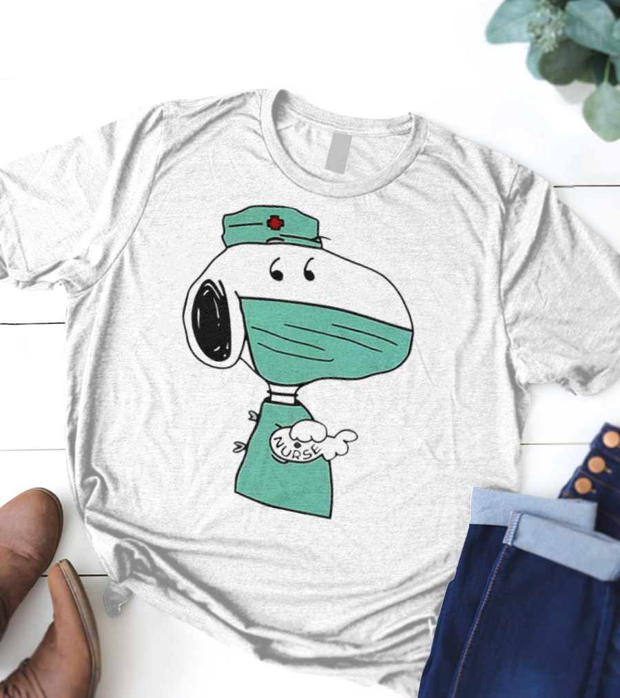 Snoopy Nurse Cartoon In Scrubs With Mask T-Shirt