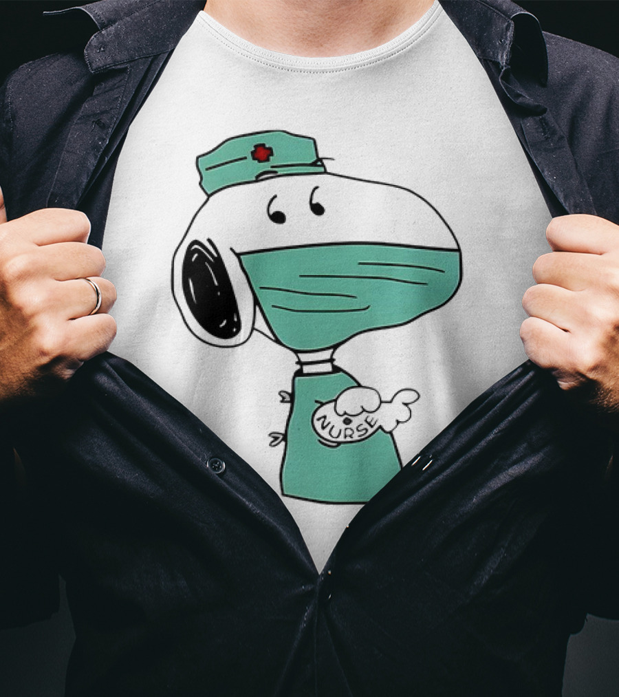 Snoopy Nurse Cartoon In Scrubs With Mask T-Shirt