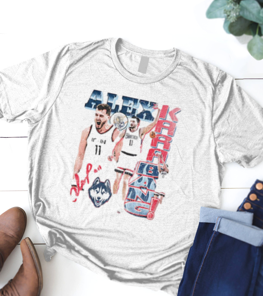 Alex Karaban UConn Huskies Basketball 90s Retro Style With Player Imagery And Team T-Shirt