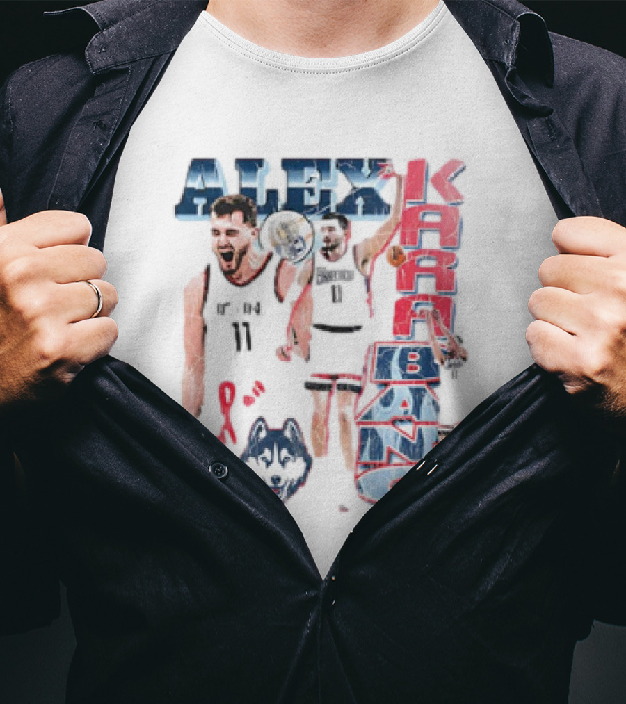 Alex Karaban UConn Huskies Basketball 90s Retro Style With Player Imagery And Team T-Shirt