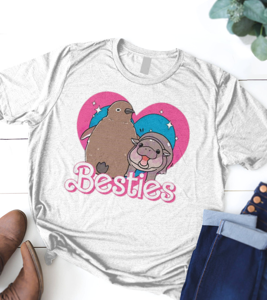 Best Friends Moo Deng Pesto Friendship Barbie Besties Heart T-Shirt