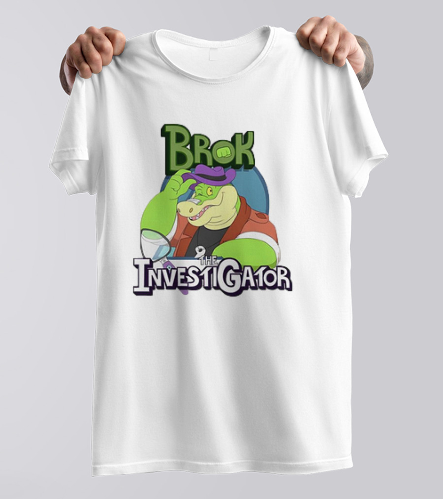 Brok The Investigator Gator Detective With Magnifying Glass And Purple Hat T-Shirt