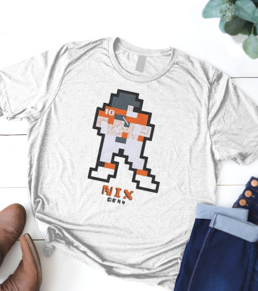 Denver Broncos Bo Nix 10 Orange And White 8-Bit Retro T-Shirt