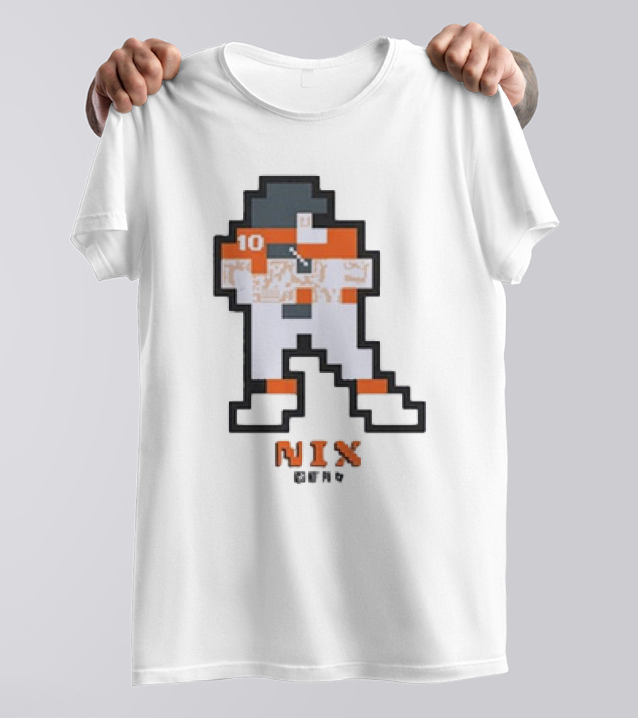 Denver Broncos Bo Nix 10 Orange And White 8-Bit Retro T-Shirt