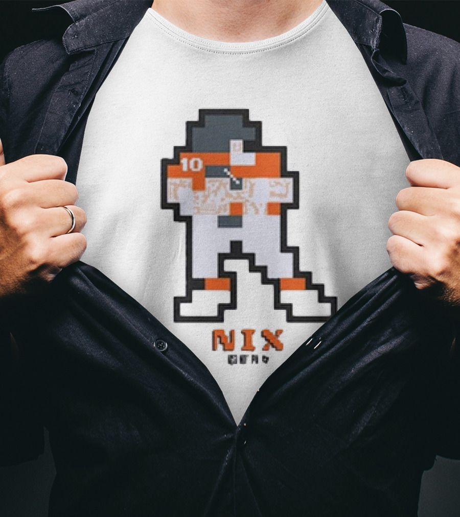 Denver Broncos Bo Nix 10 Orange And White 8-Bit Retro T-Shirt