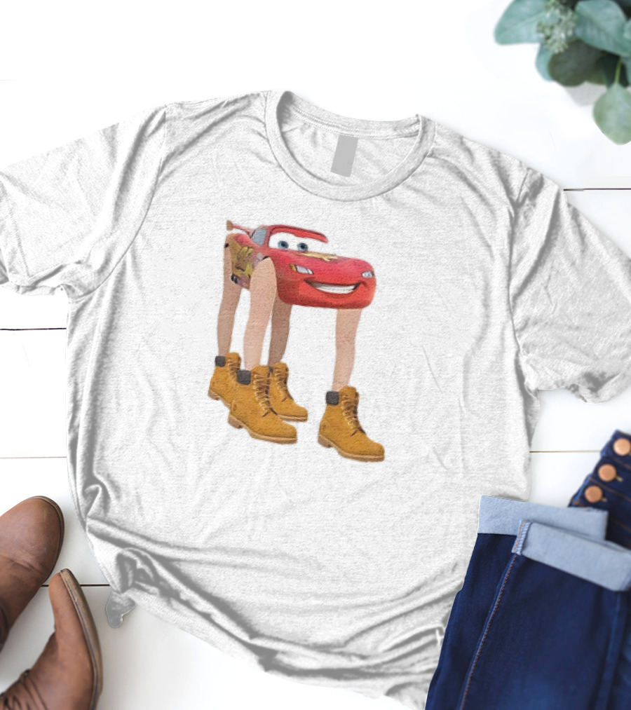 Lightning McQueen With Legs Cartoon Boots T-Shirt